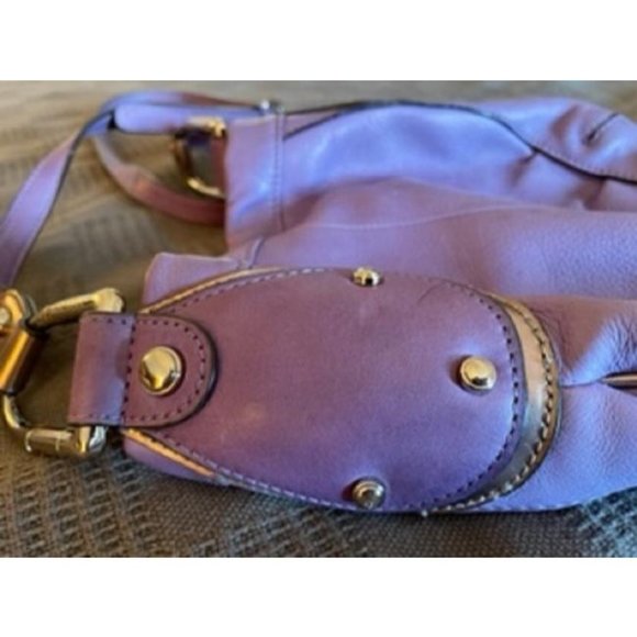 *B Makowsky Shoulder Bag Purple Leather Satchel - Picture 4 of 12